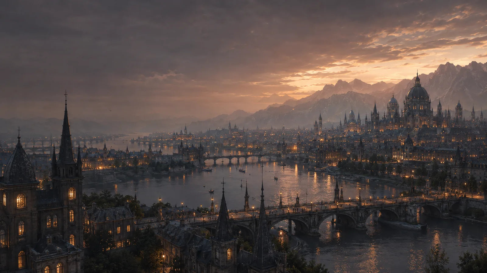 The city of Orvaine at dusk